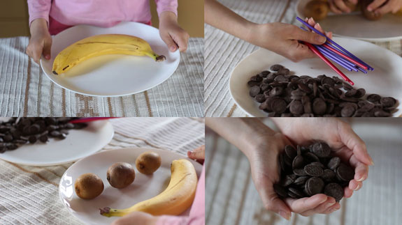 Банан, киви и черный шоколад будем использовать в качестве инредиентов. Шоколадные фрукты: пошаговый фото-рецепт